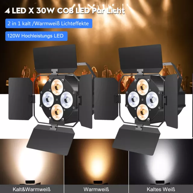 2x 120W COB 4 LED Par Bühnenlicht DMX Kalt/Warmweiß Photostudio Audience Blinder