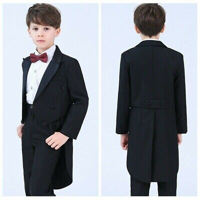 Kids Boy Tuxedo Tail Suits Formal Wedding Tailcoat 4 Piece Set Costume Party