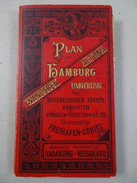Plan Hamburg - Stadtplan Umgebung Karte Ansicht Helgoland Farb-Lithographie 1895