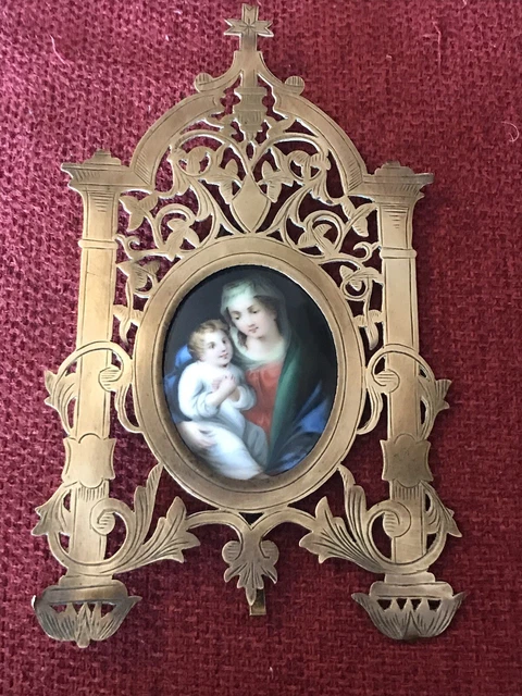 Lithographie Encadrée XIXe Siècle - Maternité, Cadre Laiton, Diamètre 12 Cm, Classique