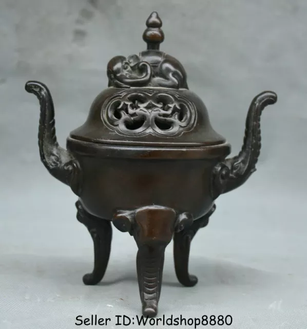 7.8" Xuande Marked Old China Ming Bronze Dynasty Elephant Incense Burner Censer