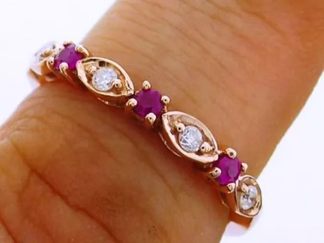 R103 Genuine Solid 9K Rose Gold NATURAL DIAMOND & Ruby Eternity Ring size M