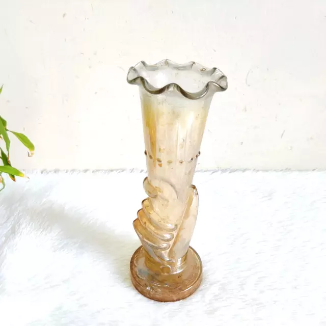 1920s Vintage Marigold Carnival Glass Flower Vase Hand Shape Design GV121