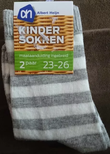 AH 4 Paar Kinder Socken Größe 23-26  Kinderstrümpfe gestreift grau schwarz weiß