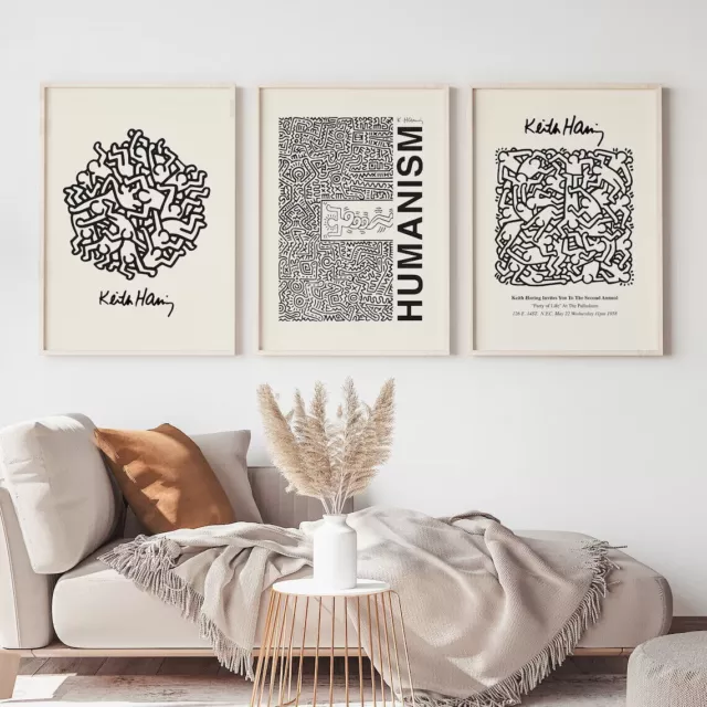 Set Of 3 Keith Haring Posters Black And White Gallery Wall Art Poster Prints