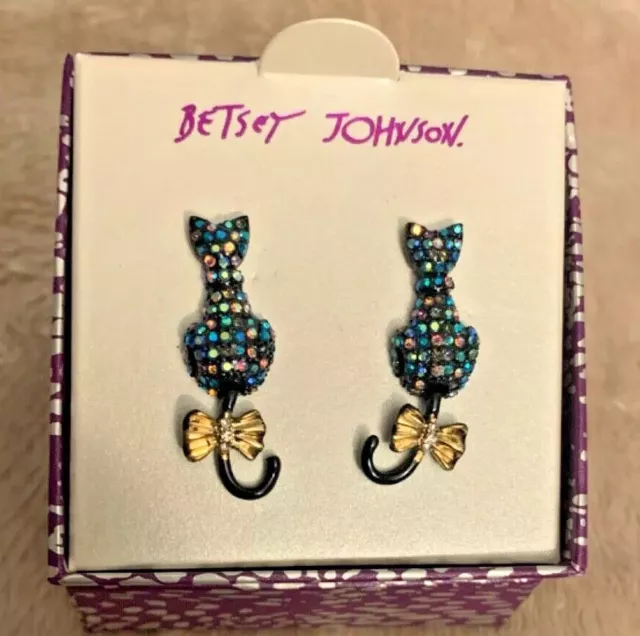 Betsey Johnson “And Boo to You” Swinging Pave Cat Frontal Earrings MSRP $35