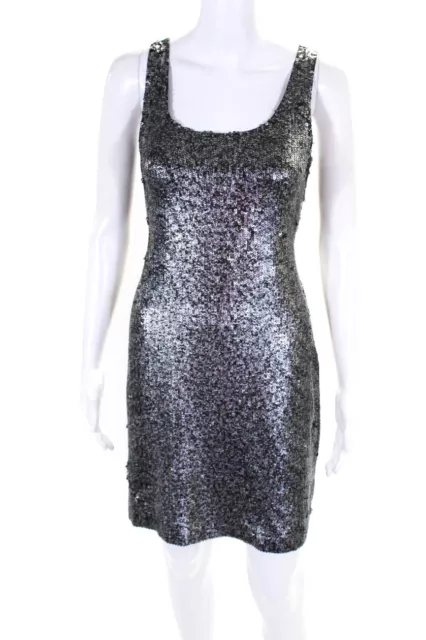 Rebecca Taylor Womens Sequin Textured Sleeveless Back Zipped Dress Silver Size 2