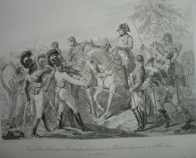 NAP 118 Gravure Historique XIXe NAPOLEON BAVIERE ABENSBERG 20 Avril 1809