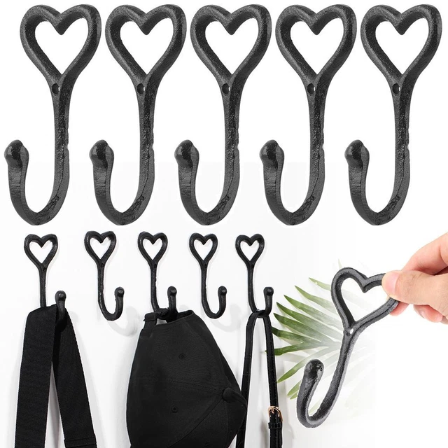 Key Holder Wall Mounted Coat Hat Hanger Love Heart Hook Black Cast Iron