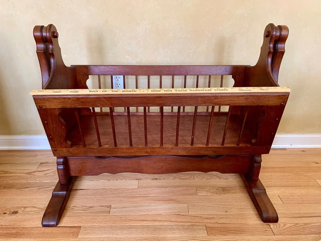 Beautiful Vintage Solid Wood Swinging Bassinet Crib, Handmade in 1989