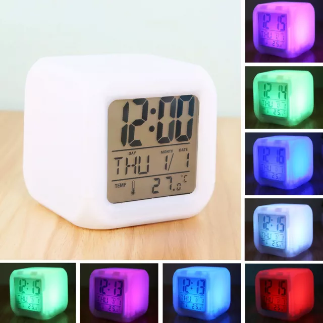 7 Colours LED Changing Alarm Clock Digital Glowing Night Light for Kids Bedroom 2