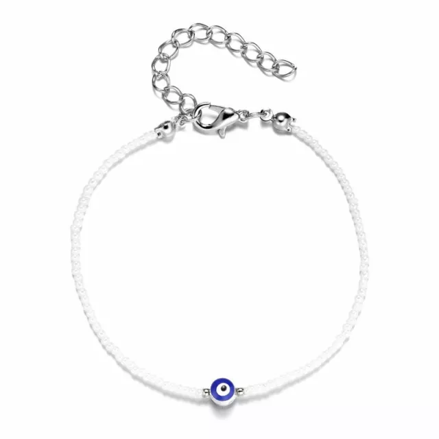 Fashion Lucky Evil Eye Blue White Rice Beads Bracelet Rope Adjustable Bangle New