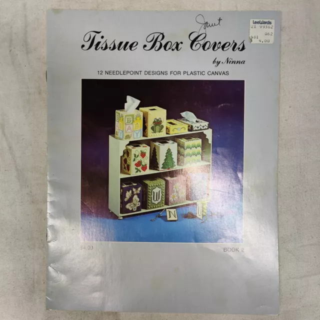 Vtg 1981 Tissue Box Covers in Plastic Canvas Needlepoint Book # 2 By Ninna