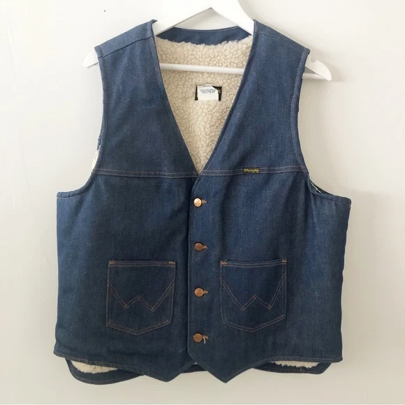 Vintage Wranglers denim Sherpa lined vest men’s size XL