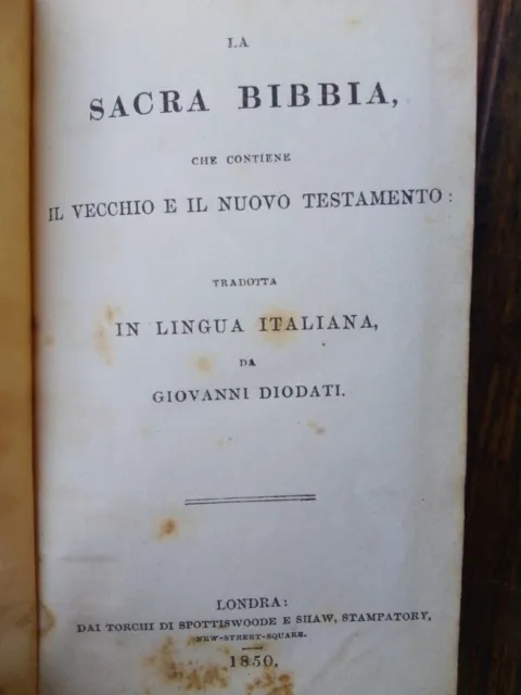 BIBBIA DIODATI LONDRA 1850 (lingua italiana, Antico e Nuovo Testamento EUR  120,00 - PicClick IT