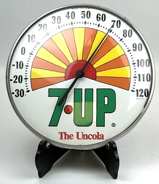 Peter Max 7 UP Metal Thermometer Sign 1970's 12" Uncola Soda Bright Color Advert