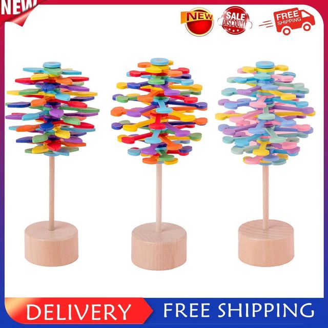 Children Wooden Helicone Wand Rotating Lolly Toy Kids Stress Relief Inserted Toy
