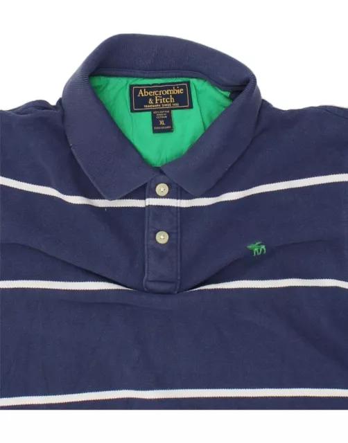 ABERCROMBIE & FITCH Mens Polo Shirt XL Navy Blue Striped Cotton BG86 ...