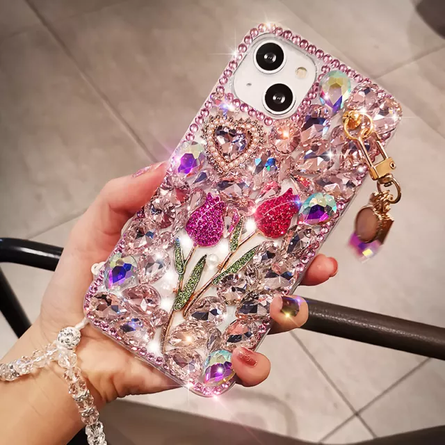 Bling Glitter Flower Diamond Case Cover For iPhone 15 Pro Max 14 13 12 11 X 7 8