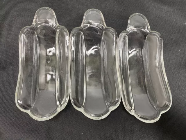 3 Vintage Indiana Clear Heavy Glass Banana Split Boats/Hot Dog Dishes LOT