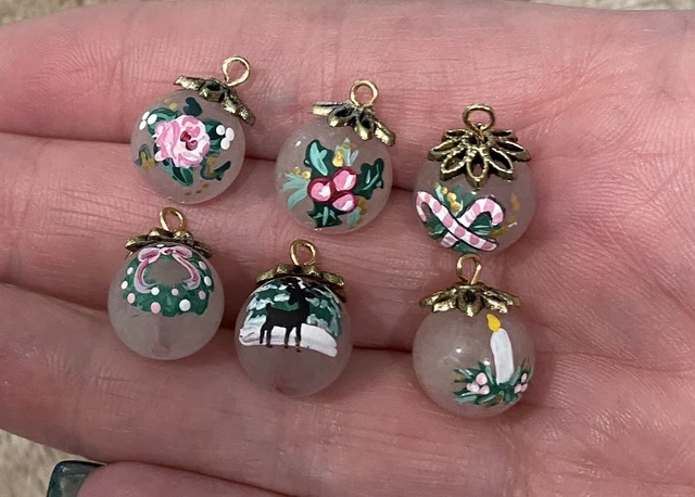 Dollhouse ARTISAN Mini PINK Christmas Ornament set/6 Hand-painted 1:12 Miniature