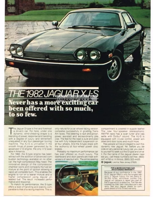 1982 Jaguar XJ-S Black Vintage Print Ad #2