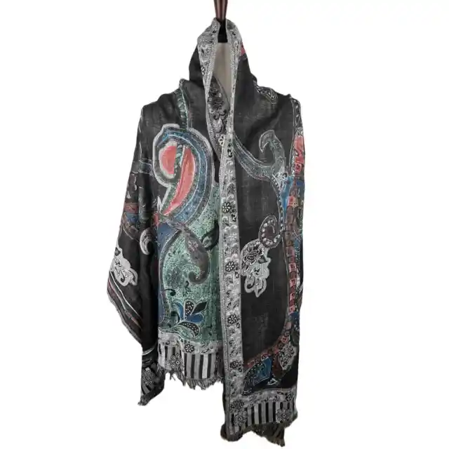 NEW Collection XIIX Reversible Black Hand Painted Jacquard Wrap/Shawl