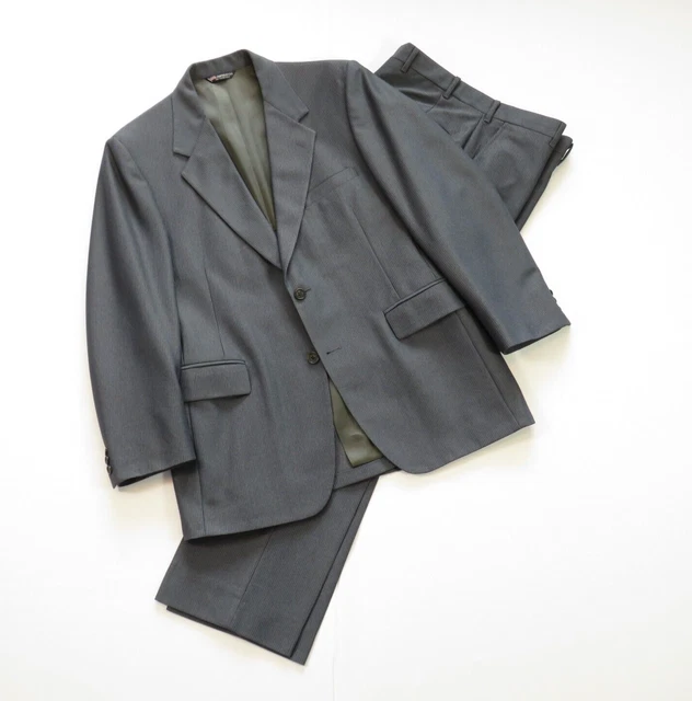 Mens Vintage Suit Gray Pencil Stripe Polyester Approx 42R Waist 35