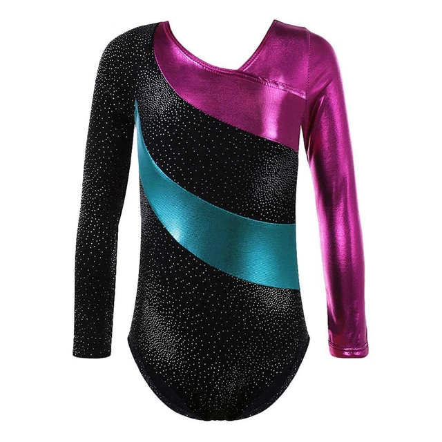 Girls Shiny Gymnastic Leotard Long