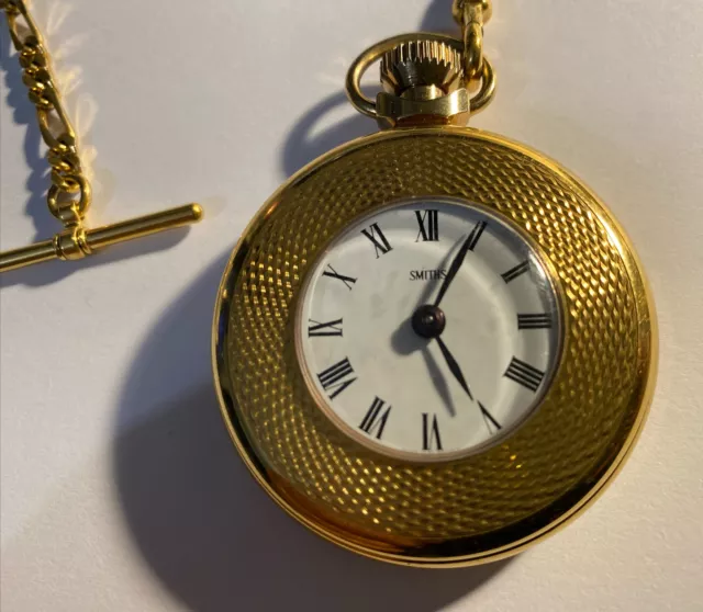 NICE VINTAGE GENTS BRITISH SMITHS GOLD PLATED POCKET WATCH with FIG CHAIN
