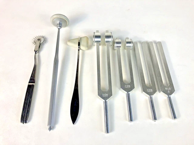 Neurological Reflex Medical Examination Kit- 4 Tuning Forks 2 Hammers & Pinwheel