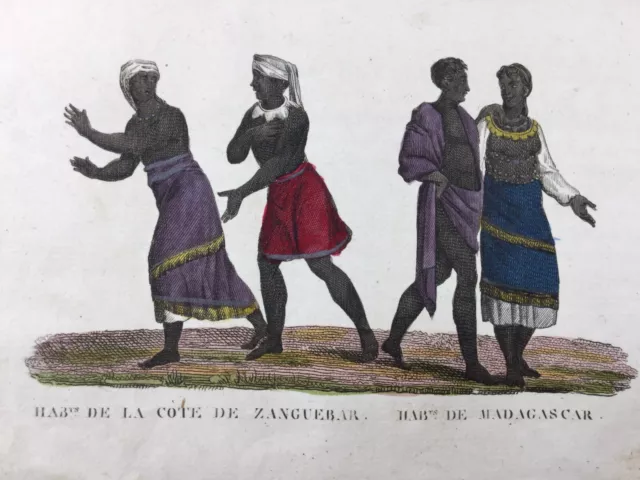 Rare Gravure Madagascar 1825 Zanguebar Zanj Habitants de Madagascar Zingium