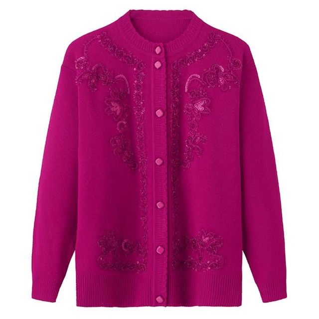 Knitted Women Cardigan Sweaters Floral Middle Aged Spring Autumn Long Sleeve Top