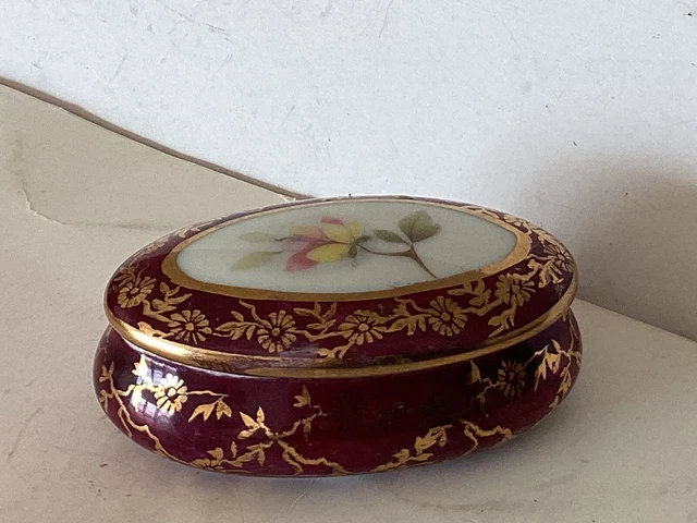 Bague En Porcelaine émaillée Type Limoges - Taille 59 Réglable, Métal Doré - Occasion Très Bon état
