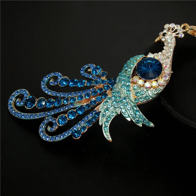 Betsey Johnson Rhinestone Peacock Blue Crystal Pendant Chain Necklace Gift 3
