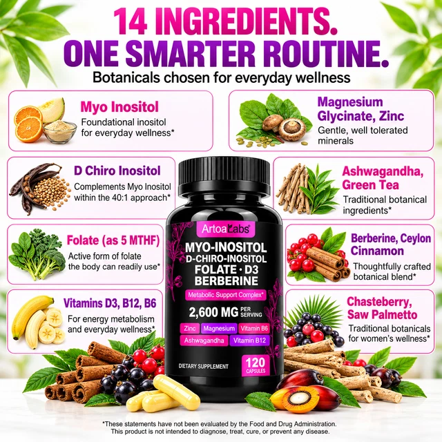 MYO INOSITOL & D Chiro Inositol Complex 2000mg 120 Capsules Folate ...
