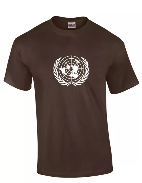 UN United Nations Peace Keeper T-shirt White Logo Brown Cotton Tee Shirt S - 5XL