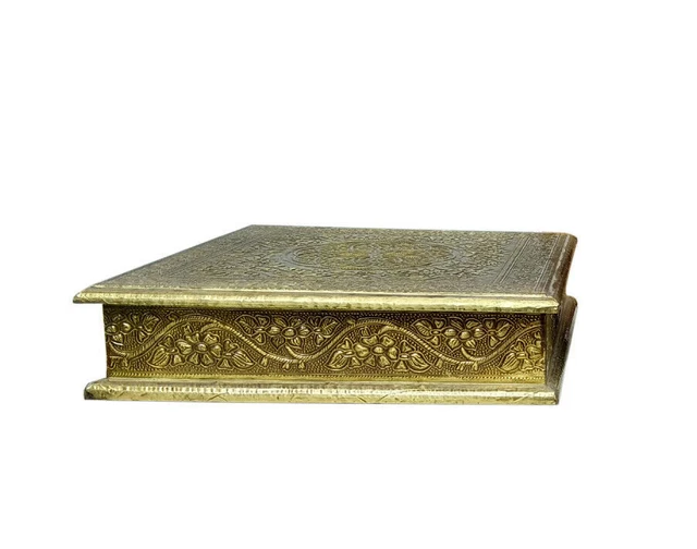 Boîte Ancienne En Laiton Sculpté Paon - Vintage, Fait Main, Inde Début 1900 - Pièce Unique De Collection