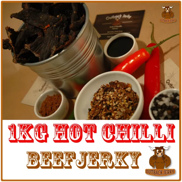 BEEF JERKY HOT CHILLI 1KG Hi PROTEIN LOW CARBOHYDRATE PRESERVATIVE FREE SNACK