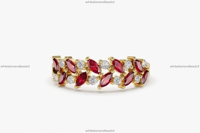 Ruby Diamond Anniversary Art Deco Engagement Gemstone Ring For Girls 14k Gold