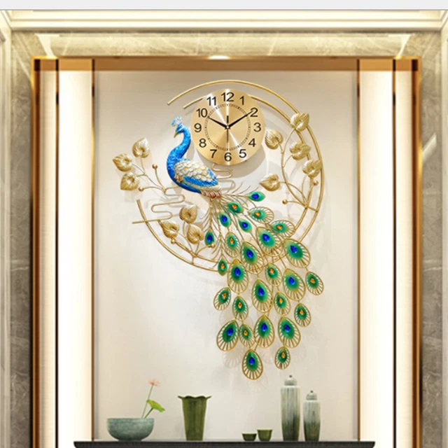 LUXURY PEACOCK 3D Large Hanging Wall Clock Digital Wall Watch Silent