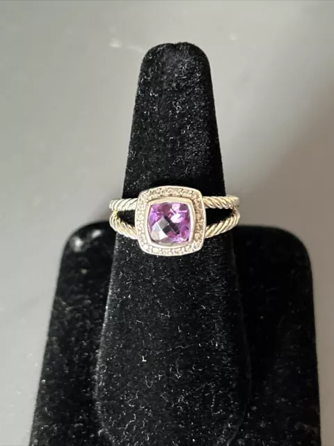 David Yurman Petite Albion Ring With Amethyst and Diamonds Size 8