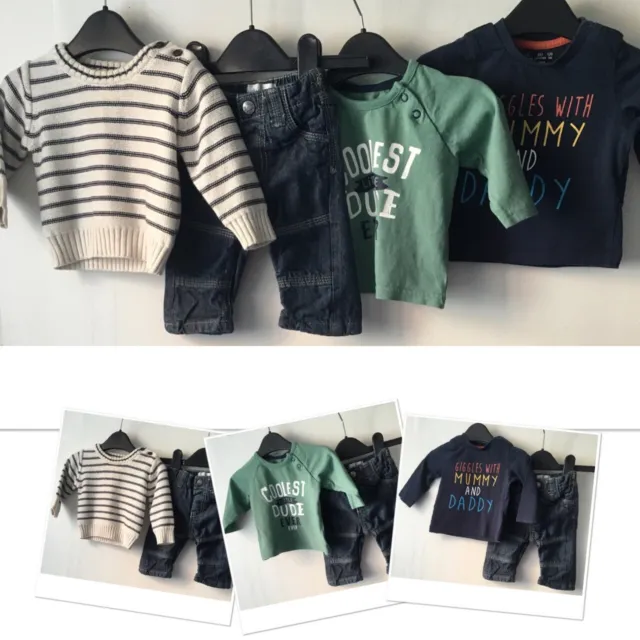 E Days Baby Boys Lined Jeans & Jumper & George Cute Tops Bundle 0-3 Months