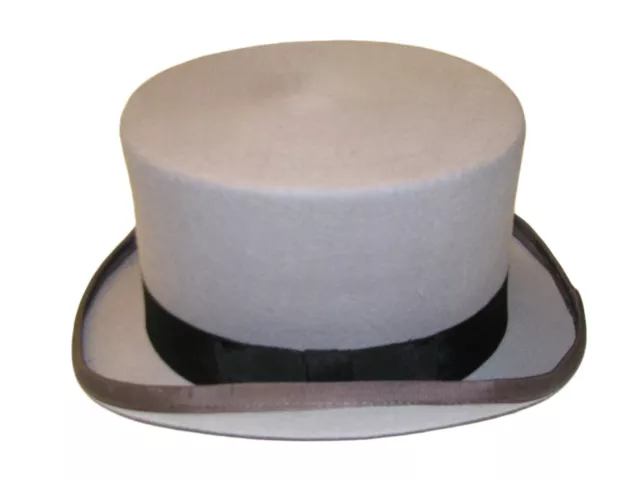 New Gents Wedding Ascot Event 100% Wool Grey Felt Top Hat Satin Lined Handmade 3