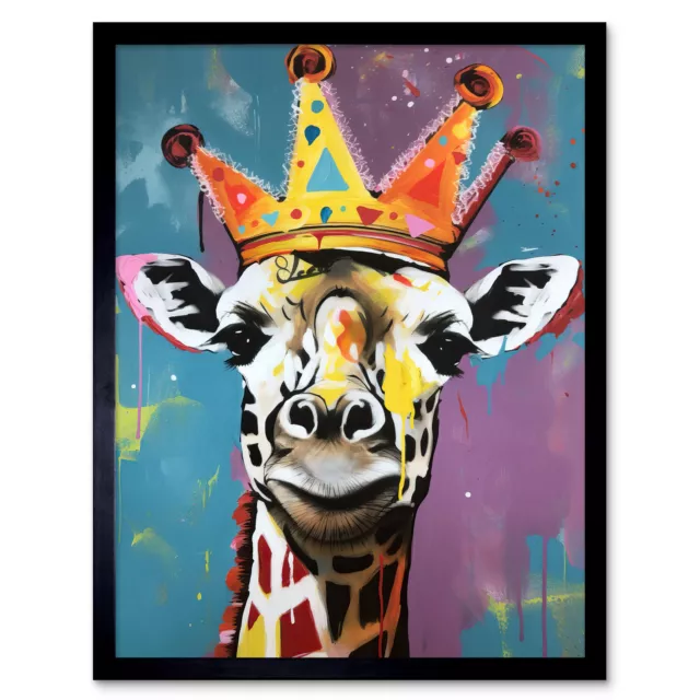 Giraffe Wearing a Crown King Queen Modern Pop Art Framed Art Picture Print 12x16