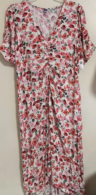 NWT Old Navy Puff-Sleeve V-Neck Crepe Midi Dress Women’s Size XL White Floral