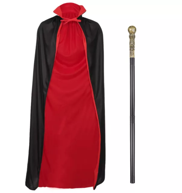 Halloween Cape Réversible Cape Vampire Dracula Staff Cane Prop Fun Fancy Dress