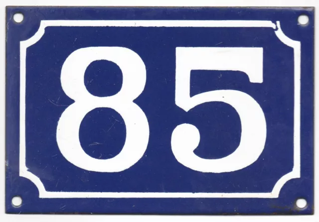 Old blue French house number 85 door gate wall fence street sign plate plaque