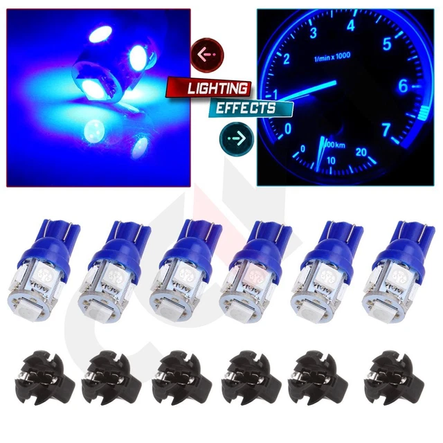 6x T10 Blue 194 LED Bulb Dashboard Cluster Gauge Light 5/8" Twist Lock Sockets