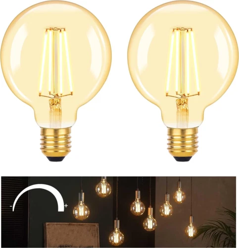DSLebeen Dimmable E27 LED Vintage Light Bulbs 6W 600lm, G95 Edison Screw...